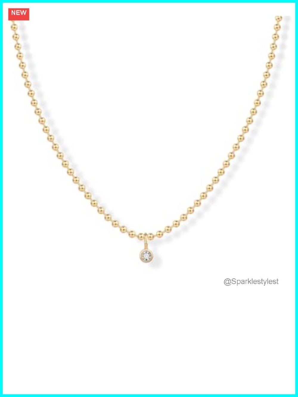 14K Gold Plated Solitaire Pendant Necklace 15in Ball Chain Bezel Set